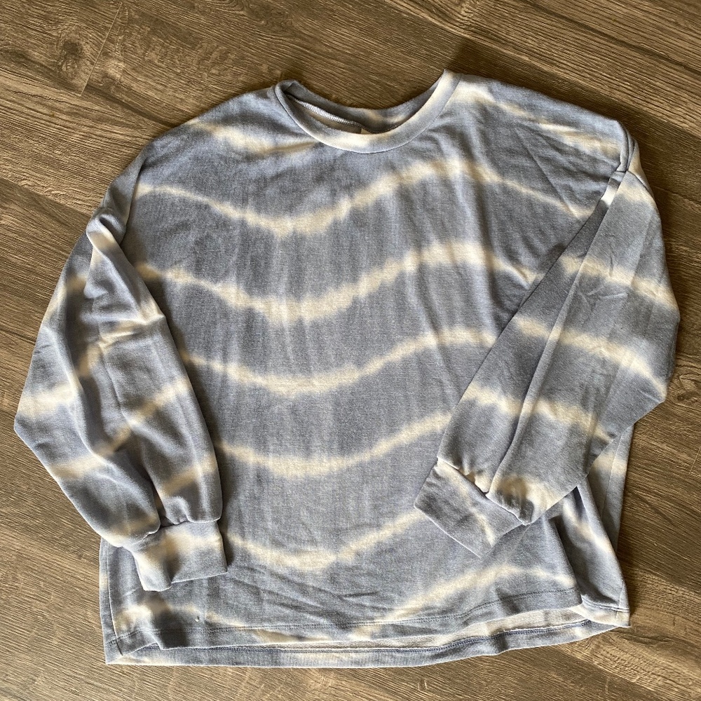 Tie-Dye Blue and White Striped Long Sleeve Shirt, Women’s